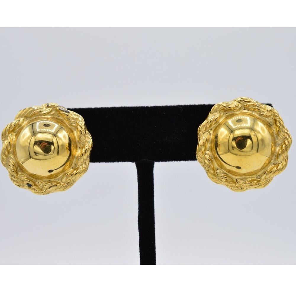 Trifari Vintage Earrings Gold Tone Polish Round Button Rope Chunky Signed BinAF